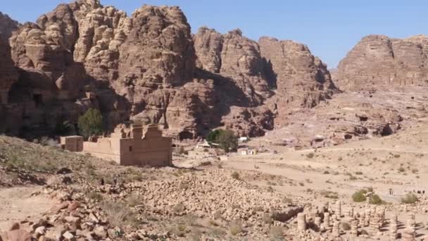 Vista Panorâmica Parque Arqueológico Petra Património Mundial Unesco Montanhas Secas — Vídeo de Stock