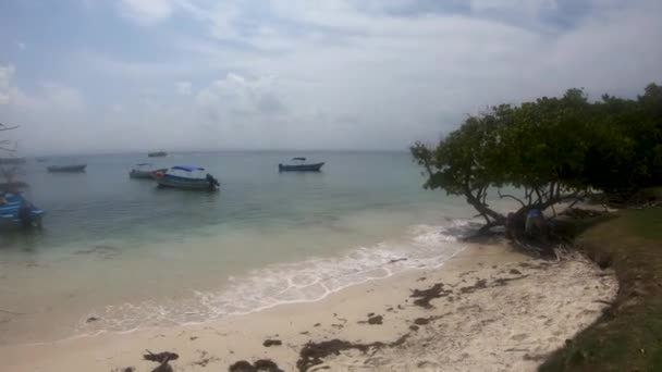 Barcos Costa Uma Ilha Tropical — Vídeo de Stock