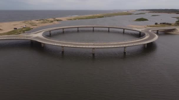 Vue Aérienne Orbite Pont Circulaire Laguna Garzon Océan Atlantique Arrière — Video