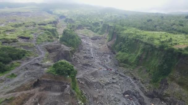 Kopalnia Piasku Zboczach Góry Merapi Widok Lotu Ptaka Indonezja — Wideo stockowe