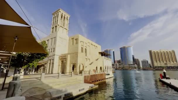 Waterfront Skyline Dubai Fahidi Neighborhood Daytime United Arab Emirates Statické — Stock video