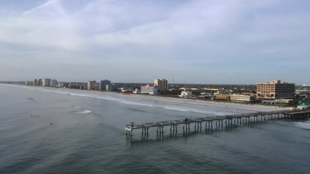 Aerial View Jacksonville Beach Pier Beachfront Ξενοδοχεία Φλόριντα Ηπα — Αρχείο Βίντεο