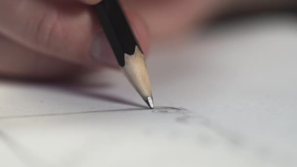 Closeup Hand Holding Black Pencil Drawing Line Picture — Stock Video
