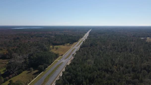 Flygdrönare Med Utsikt Över Trafiken Usa 301 Soliga Waldo Florida — Stockvideo