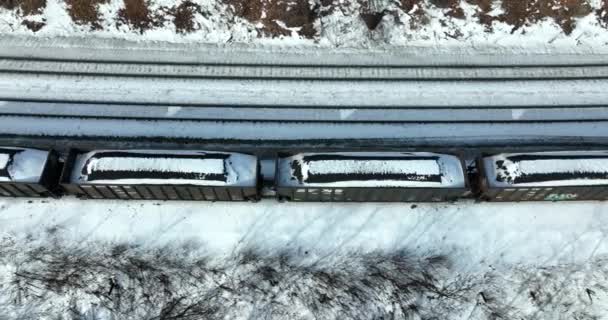 Kömürle Dolu Tren Vagonları Demiryolunda Mayın Gezintisi Yapıyor Kışın Karlı — Stok video