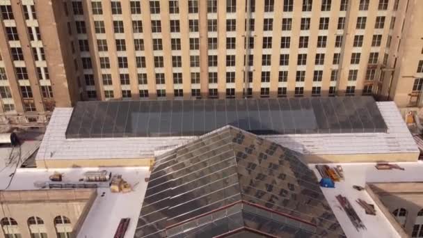 Центральный Железнодорожный Вокзал Детройта Ariel Drone Tilt Shot Реконструирован Декабре — стоковое видео