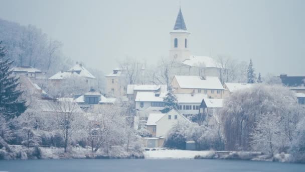 Prag Daki Sakin Mahallenin Güzel Bir Kış Manzarası Karla Kaplı — Stok video
