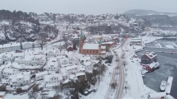 Vinterscen Kragero City Norge Flygdrönarskott — Stockvideo