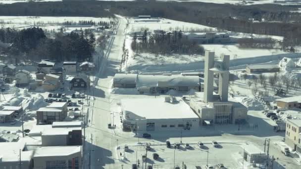 北海道大夢町の道の駅の空中冬の風景 パララックスビュー — ストック動画