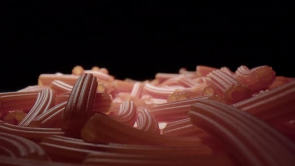 Macro Tracking Shot Flying Uncooked Gluten Free Pasta — Stock Video