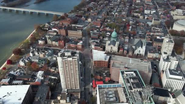 Widok Lotu Ptaka Harrisburg Pensylwania Usa Katedra Świętego Patryka Budynki — Wideo stockowe
