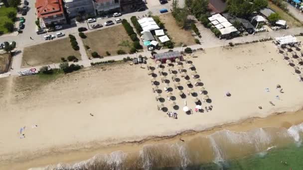 Flygfoto Över Sarti Grekland Beach Town Buildings Sithonia Chalkidiki Avslöja — Stockvideo