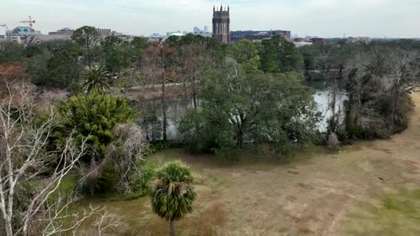 Aerial Reveal Holy Name Jesus Christ Church Loyola University New — Stock Video