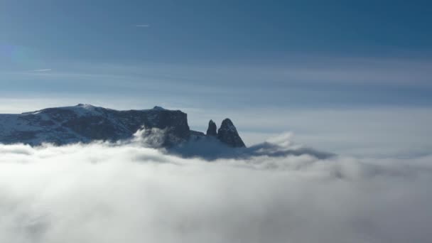 Inverno Alpe Siusi Acima Das Nuvens Dolomitas — Vídeo de Stock