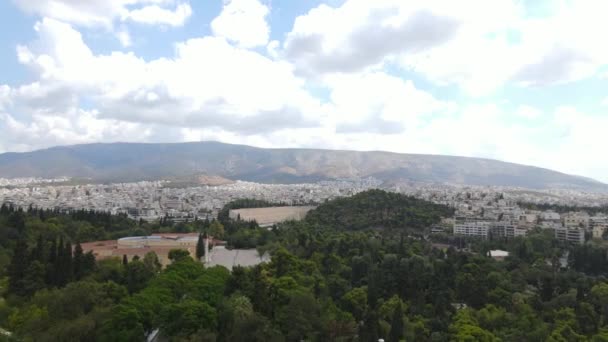 Atenas Grécia Vista Aérea Centro Sala Conferências Jardim Nacional Estádio — Vídeo de Stock