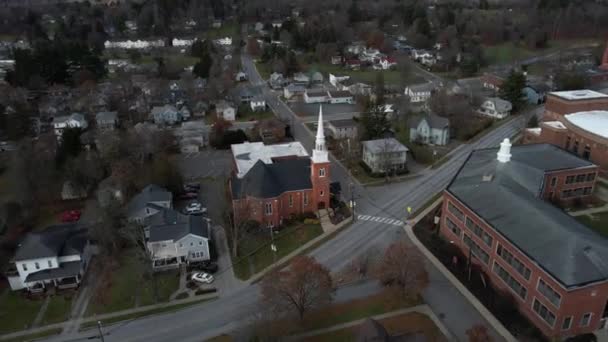 Mansfield Pensylvánie Usa Letecký Pohled První Metodistickou Církev Temný Podzimní — Stock video