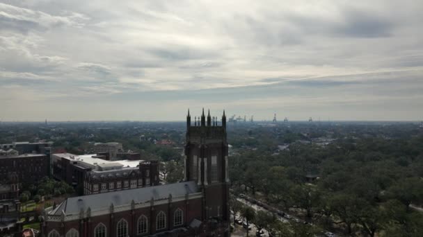 Aerial View Holy Name Jesus Christ New Orleans Loyola University — Stock Video