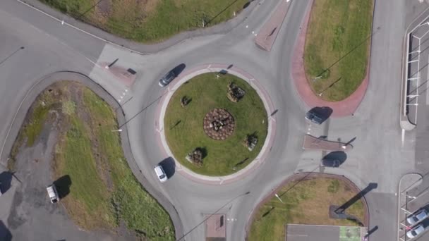 Top Circular Roundabout Small Hella Town Iceland — Stock Video