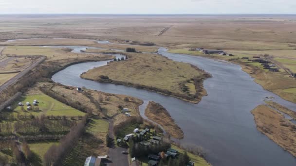 Ytri Rang Ranga River Flowing Flat Landscape South Iceland Aerial — 图库视频影像