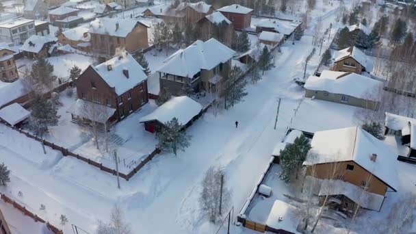 Drone Aerial Shot Village Man Walking Street — Stock Video