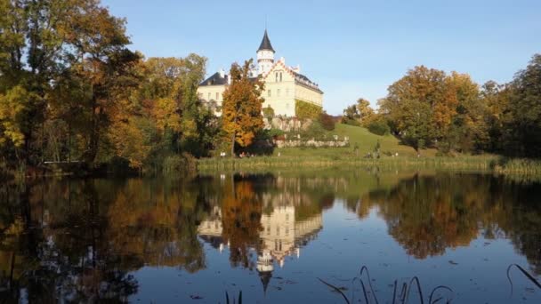 Landscape Ancient Renaissance Castle Radun Opava City Mirrored Zamecky Rybnik — Stock Video