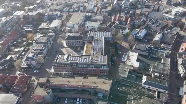 Aerial Orbit Solar Panels Rooftop Cityhall Barneveld Netherlands — Stock Video