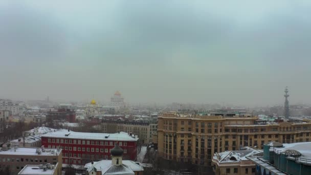 Luftdrohne Schoss Winter Auf Moskauer Gebäude — Stockvideo