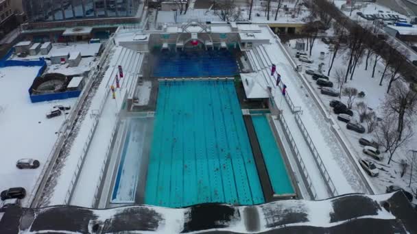 Aerial Dron Shot Moscow Swimming Pool — Stock Video