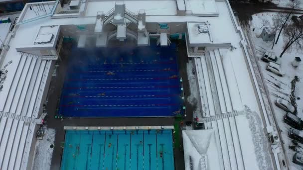 Aerial Dron Shot Moscow Swimming Pool — Stock Video