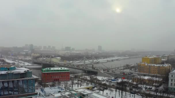 Drone Aéreo Tiro Ponte Moscou Inverno — Vídeo de Stock