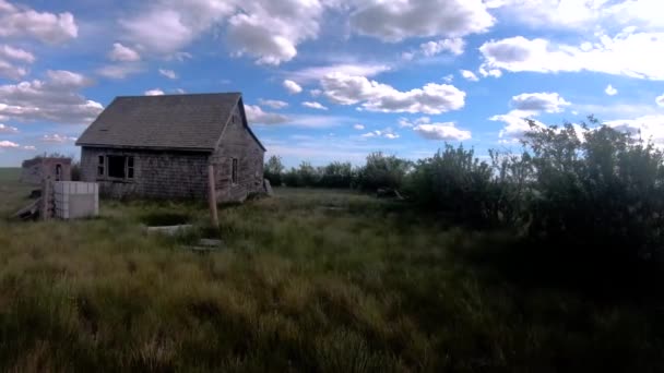 Una Vecchia Baita Abbandonata Campo Circondato Alberi Una Giornata Nuvolosa — Video Stock