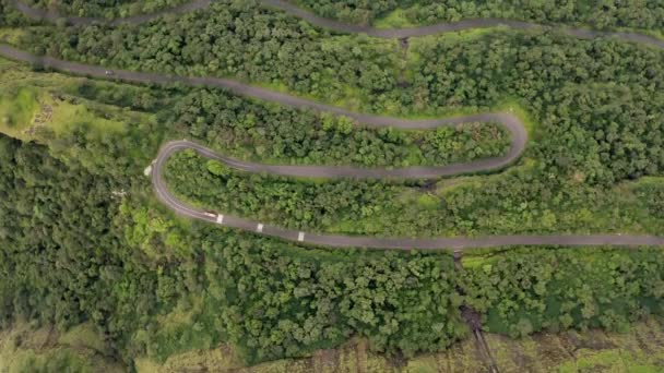 Winding Roads Mountain Tamhini Ghat Maharashtra India Luchtfoto Drone — Stockvideo
