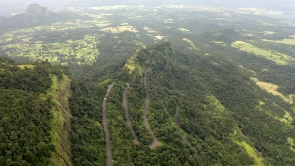 Panoramic View Idyllic Mountain Pass Tamhini Ghat Maharashtra India Aerial — Stock Video