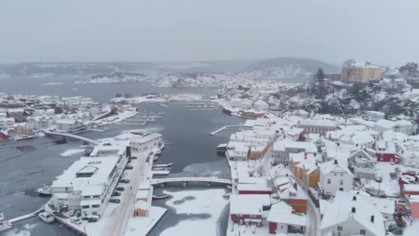 Survoler Ville Enneigée Krager Norvège Pendant Hiver — Video