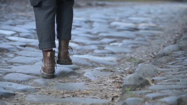 Gente Camina Sobre Las Piedras Antiguo Camino Appia Roma Una — Vídeo de stock