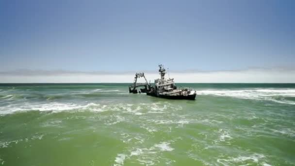 Drone Vlucht Naar Roestig Zeila Scheepswrak Skeleton Coast Namibië — Stockvideo