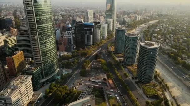 Şili Santiago Gündüz Vakti Sanhattan Bölgesindeki Cam Gökdelenlerden Gelen Hava — Stok video