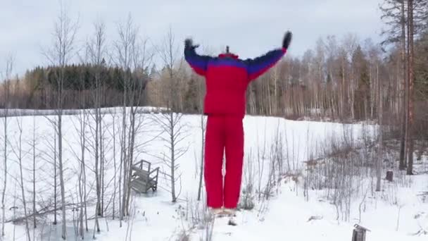 Aerial Three Teeterboard Guys Perform Various Aerial Tricks — Stock Video