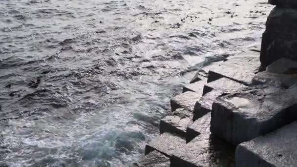 Air Memercikkan Batu Ogden Point Breakwater — Stok Video