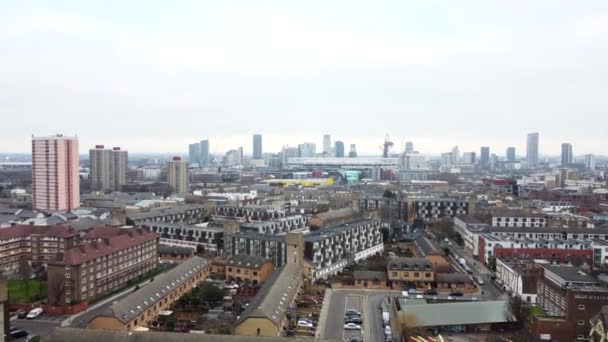 Aerial Panoramic City View East London Skyline Horizon — Stock Video