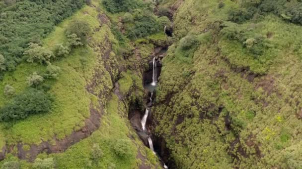 Водоспад Ярусах Зелених Горах Згори Tamini Ghat Maharashtra India Повітрям — стокове відео