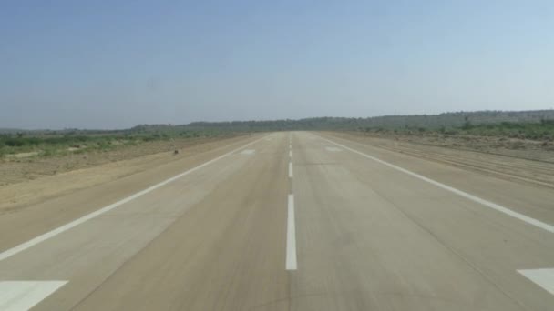 Aerial Rising Empty Runway Tarmac Looking Horizon — Stock Video
