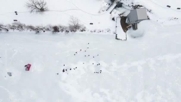 Jogadores Hóquei Gelo Novatos Praticando Lago Congelado Port Dalhousie Ontário — Vídeo de Stock