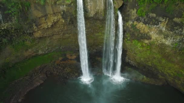 Εναέρια Αργή Αποκάλυψη Ευρύ Πλάνο Του Opaekaa Falls Ημέρα — Αρχείο Βίντεο