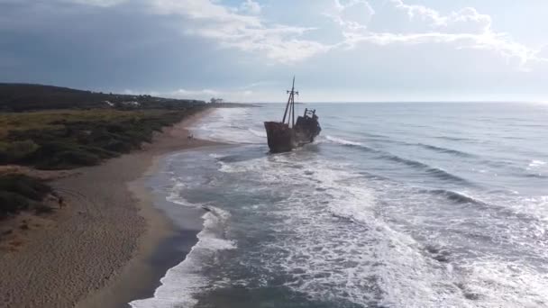 Epava Dimitrios Plaja Valtaki Gythio Glyfada Peloponez Grecia Vederea Dronelor — Videoclip de stoc