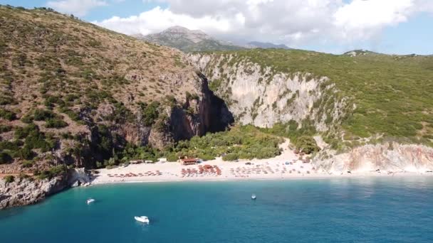 Aerial Drone View Gjipe Beach Canyon Dhermi Albania Hidden Paraside — Stock Video