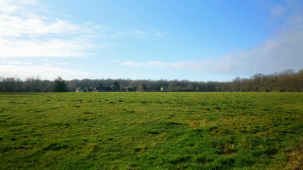 Paisaje Cinematográfico Plano Natural Campo Día Soleado Campiña Francesa Normandía — Vídeo de stock