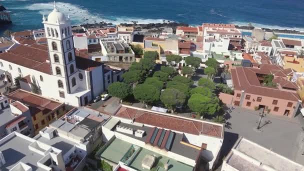 Vista Aérea Ciudad Garachico Tenerife Islas Canarias España — Vídeos de Stock