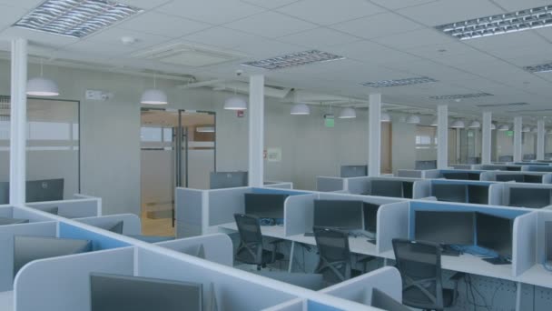 Plné Zobrazení Prázdné Kanceláře Call Centra Dne — Stock video