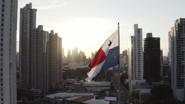 Vistas Panorâmicas Drones Aéreos Tirar Fôlego Bandeira Panamá Enquanto Sol — Vídeo de Stock